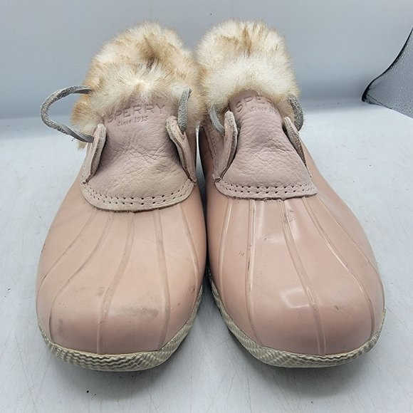 Sperry Top Sider Womens 8 Pink Faux Fur Lined Saltwater 1 Eye Cozy Rain Boot - Picture 2 of 14